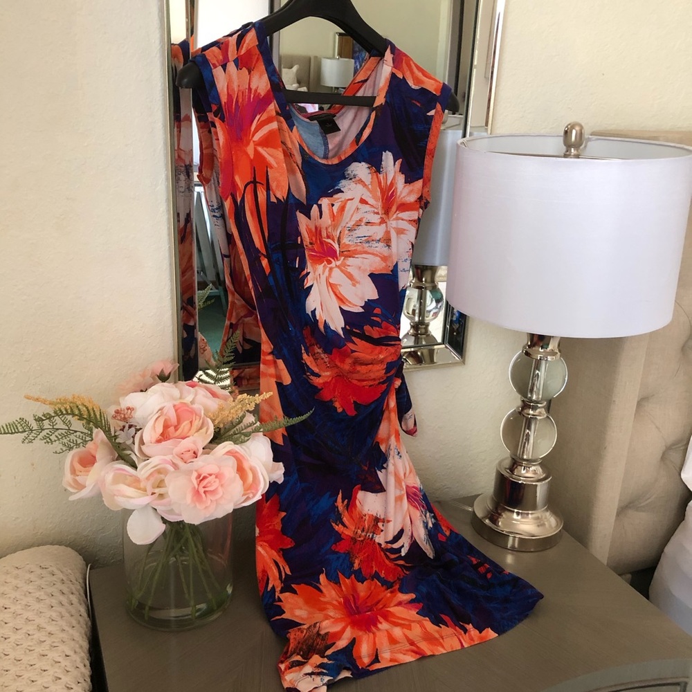 Ann Taylor tshirt dress blue orange floral